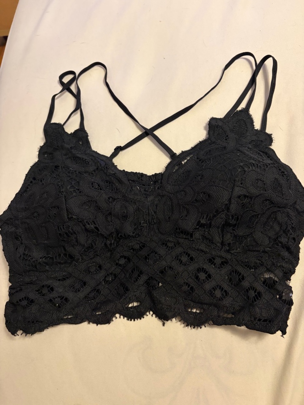 Anemone Black Floral Lace Bralette with Crisscross Straps